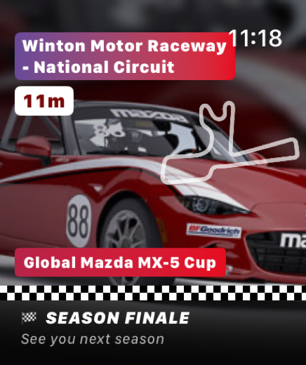 The Startlight Apple Watch app showing a track, race week, and a session countdown