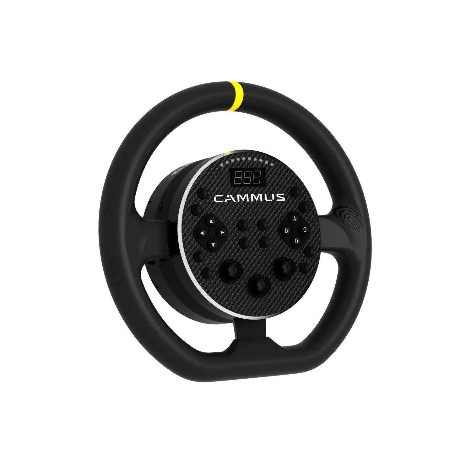 Cammus C5 all-in-one direct-drive wheel with the motor integrated into the rim, shown with pedals