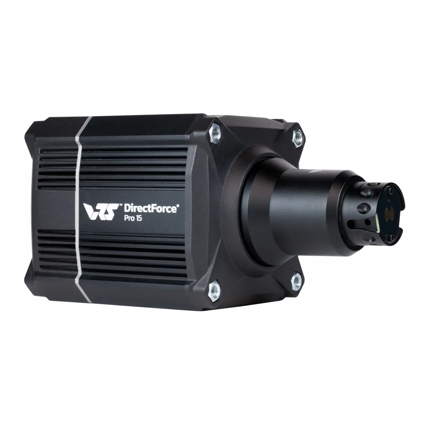 VRS DirectForce Pro DFP15 direct-drive wheel base, front view of the compact all-aluminum housing and quick-release shaft